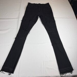 Waimea Boys Stacked Fit Jeans Washed Black Raw Edge Frayed Panel Denim Size 20